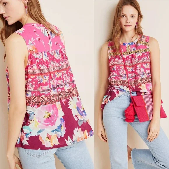 Anthropologie Vineet Bahl Roderiga Embroidered Blouse Womens Size Small Bohemian - Picture 2 of 15